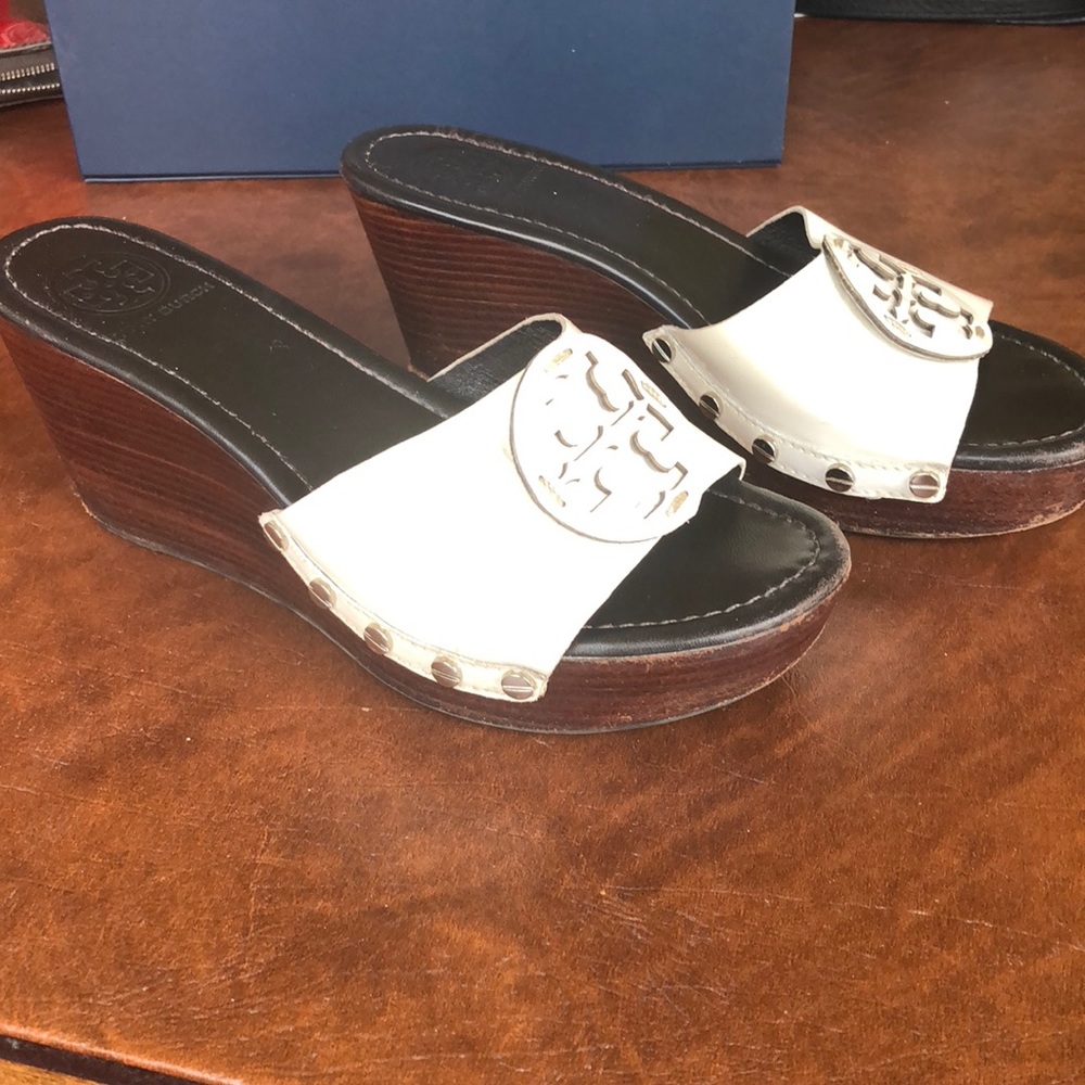 Tory Burch Leather Wedges in white